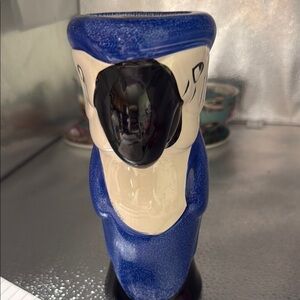 Vintage hand painted Blue and Black Parrot Ceramic Vase or Mug